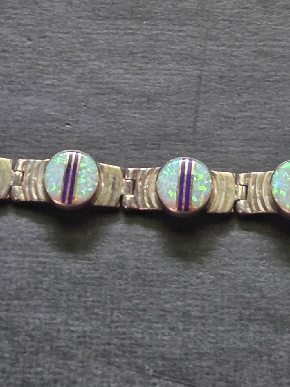 Vintage Sterling Silver Southwestern Fire Opal Inlay Link Bracelet QF 925 - Picture 5 of 9